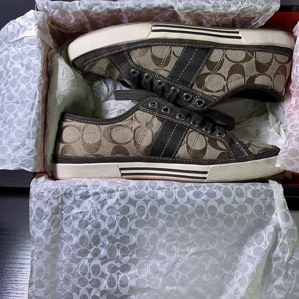 Coach Brad Khaki/Chestnut Jacquard Canvas w/Seude+Leather Men Sz 8M FS12CM SIG C - Picture 13 of 13